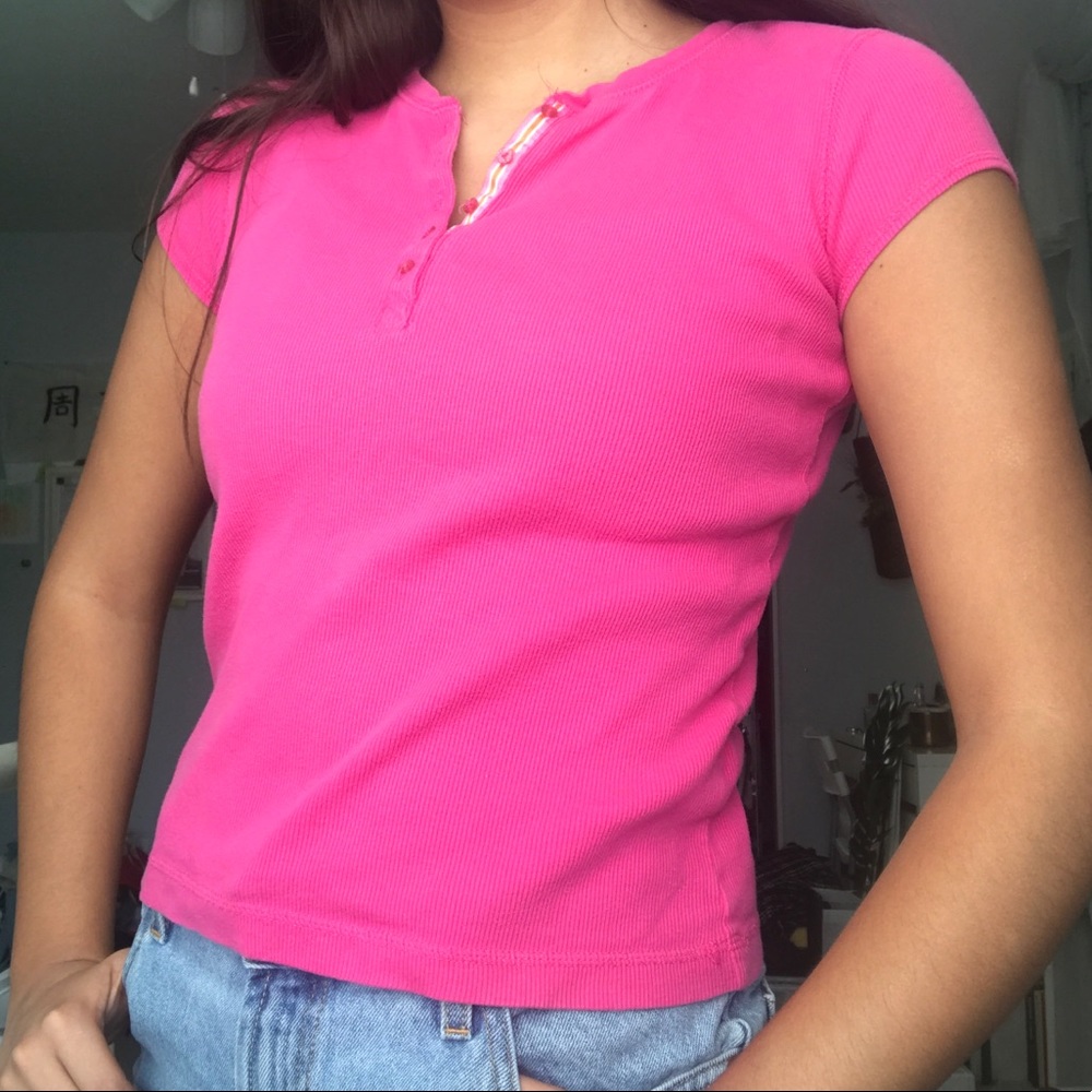 pink button up short sleeve